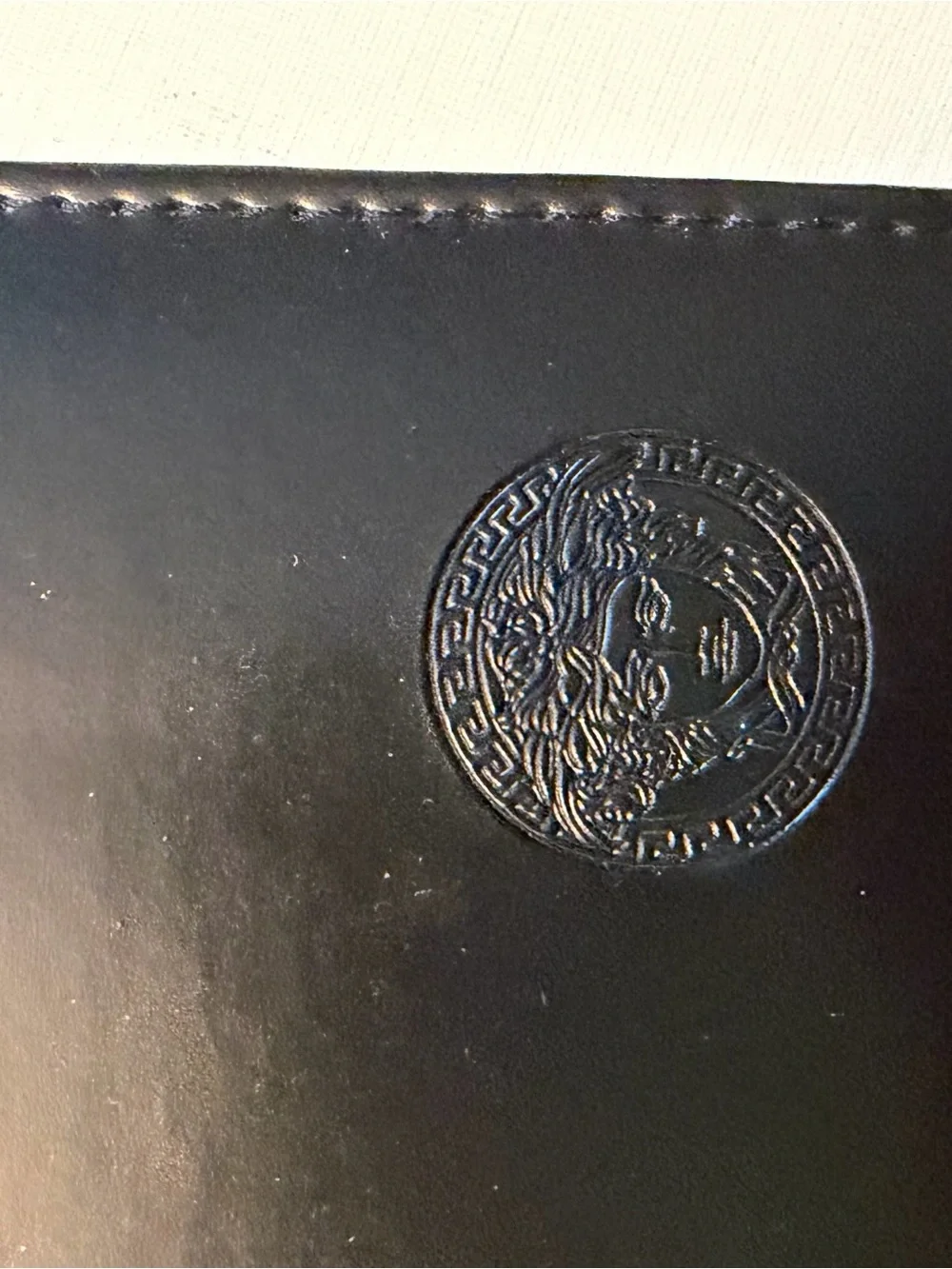 Versace Black Leather Card & Passport Holder with Embossed Medusa